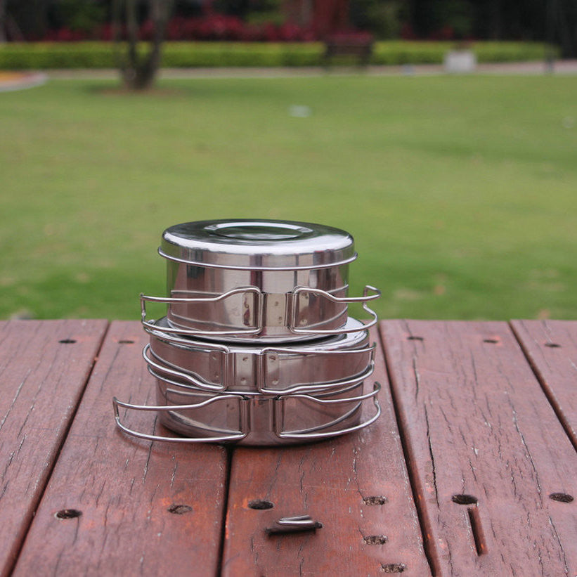 Outdoor Stainless Steel Cookware Suit Camping Portable Cookware Pot Set